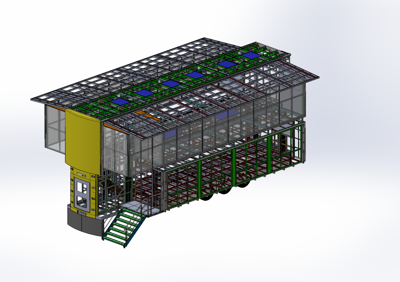 Engineering CAD model of the HOSPY 200 steel chassis and structural frame
